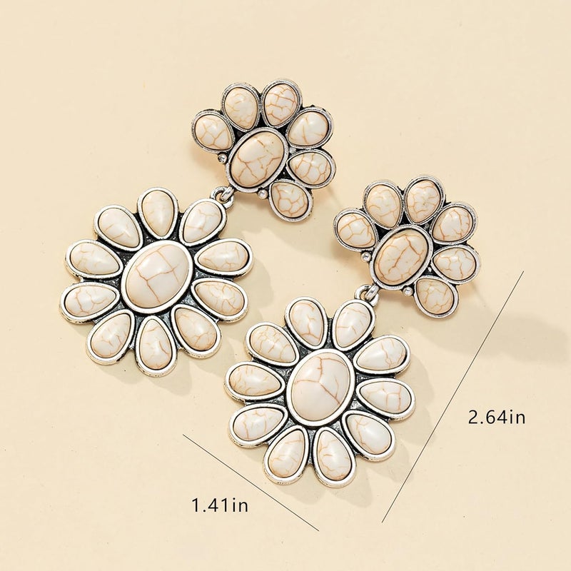 JMScape 4 PCS Western Turquoise Jewelry for Women Boho Vintage Navajo Pearl Necklace Earring Bracelet Ring Set Country Cowgirl Accessories for Gift - Image 5